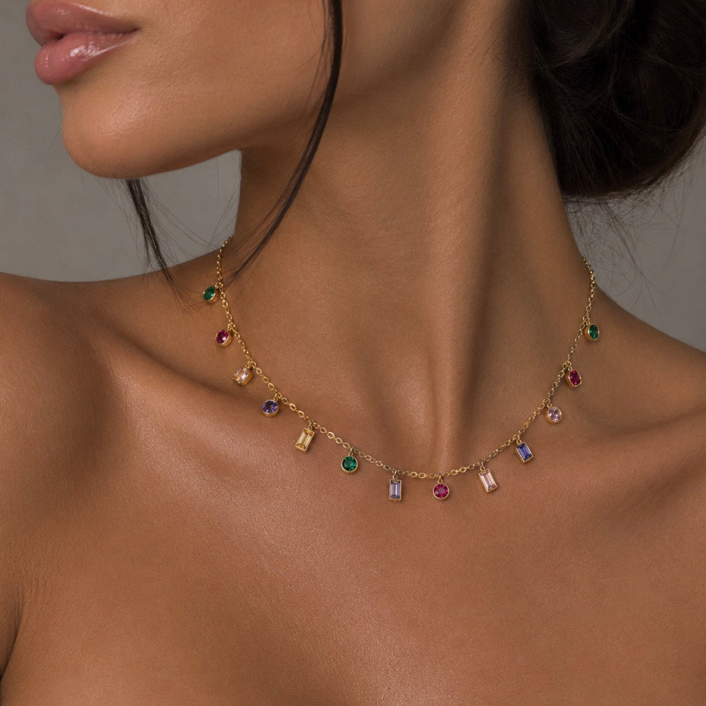 Marbèll Rainbow Charm Necklace – Gold