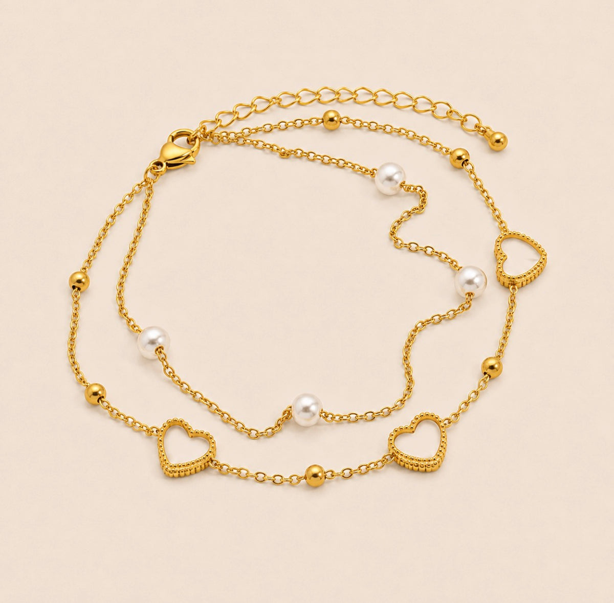 Amour Pearl Layered Anklet – Gold