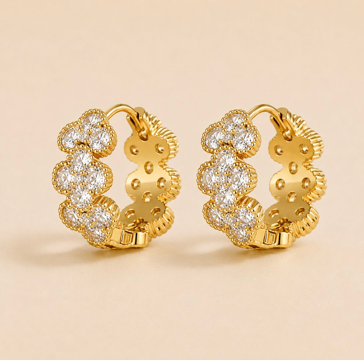 Marbéll Fleur Crystal Hoops – Gold