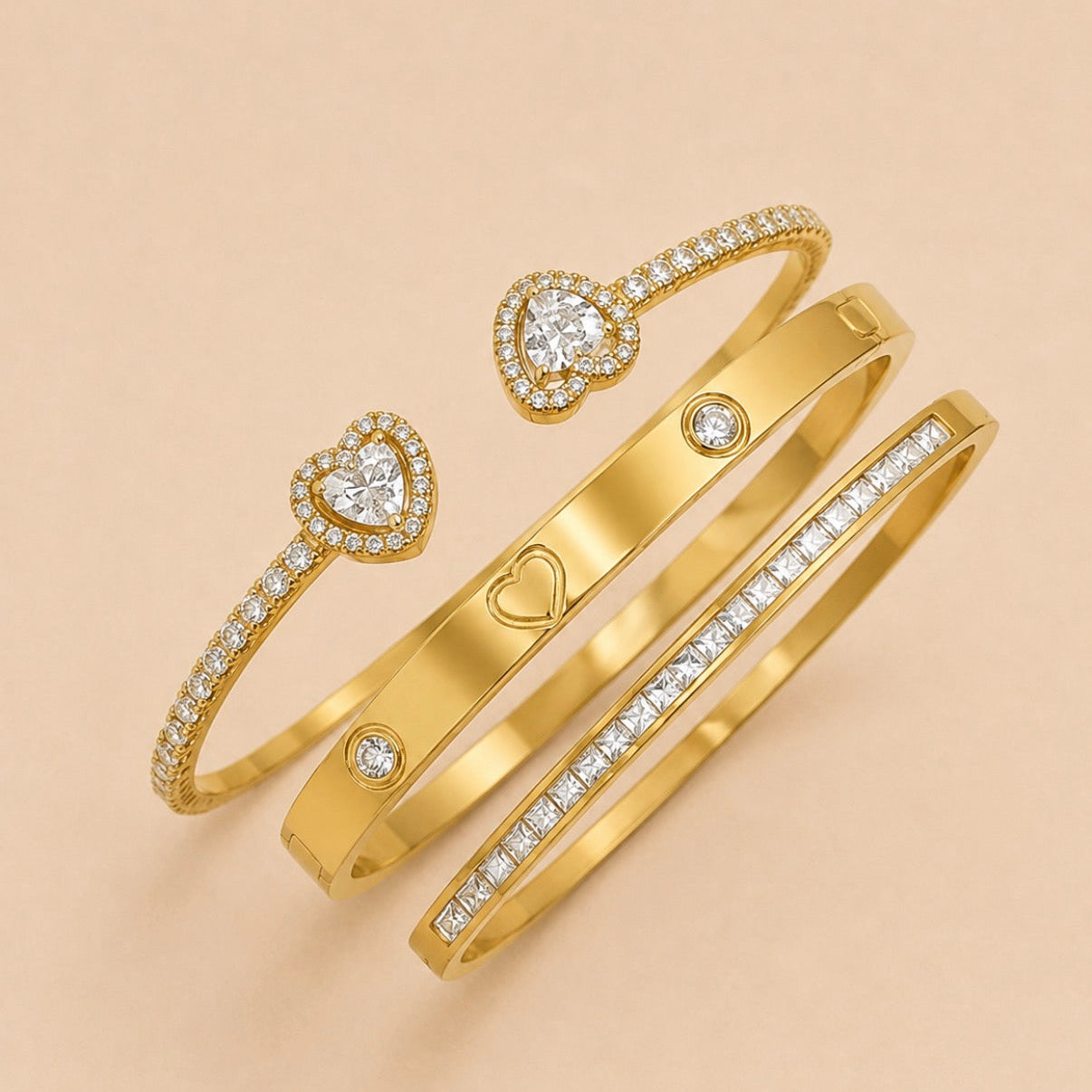 Marbéll Trio Heart Bracelet Set – Gold