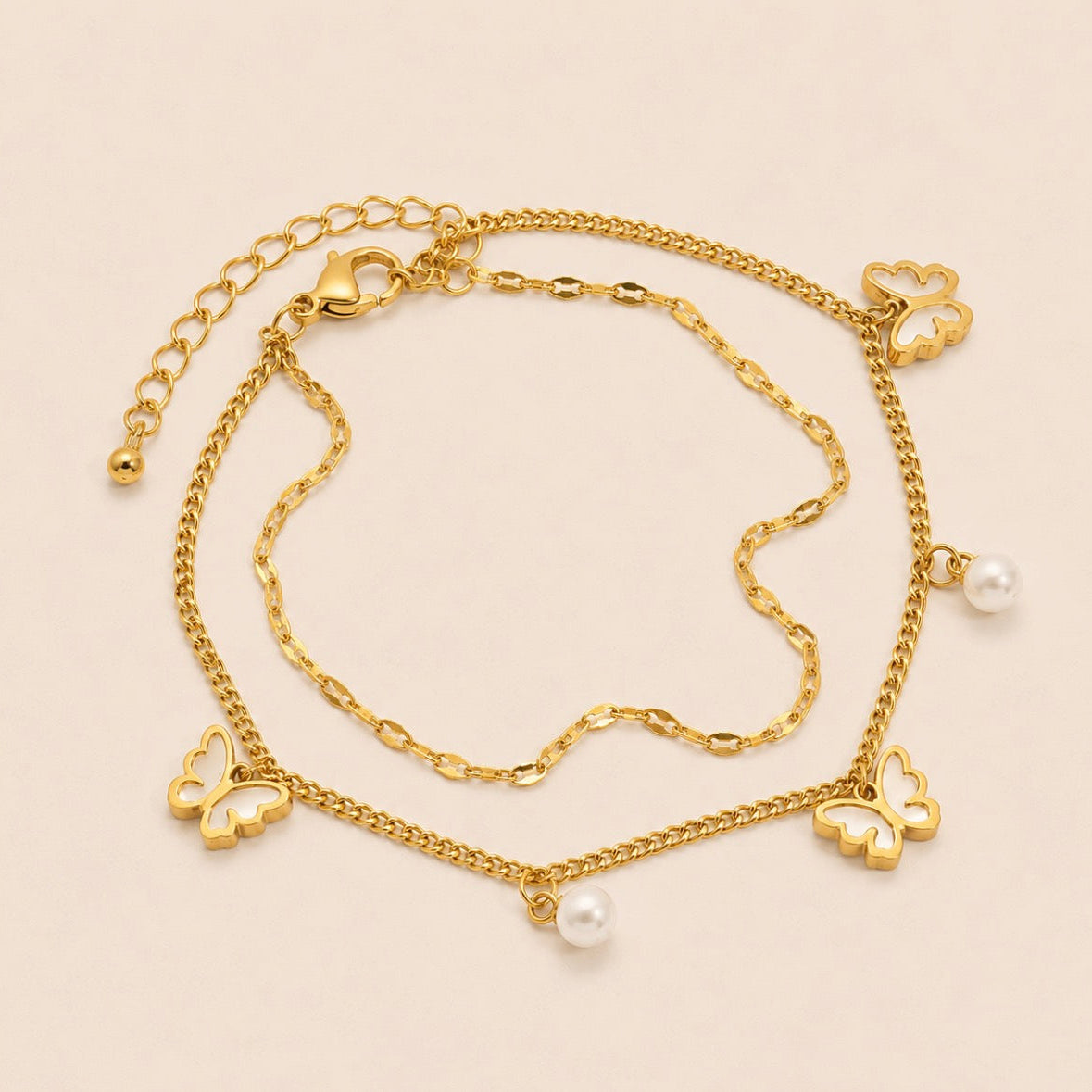 Papillon Pearl Layered Anklet – Gold