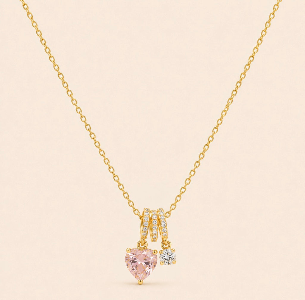 Pink Heart Charm Necklace – Gold
