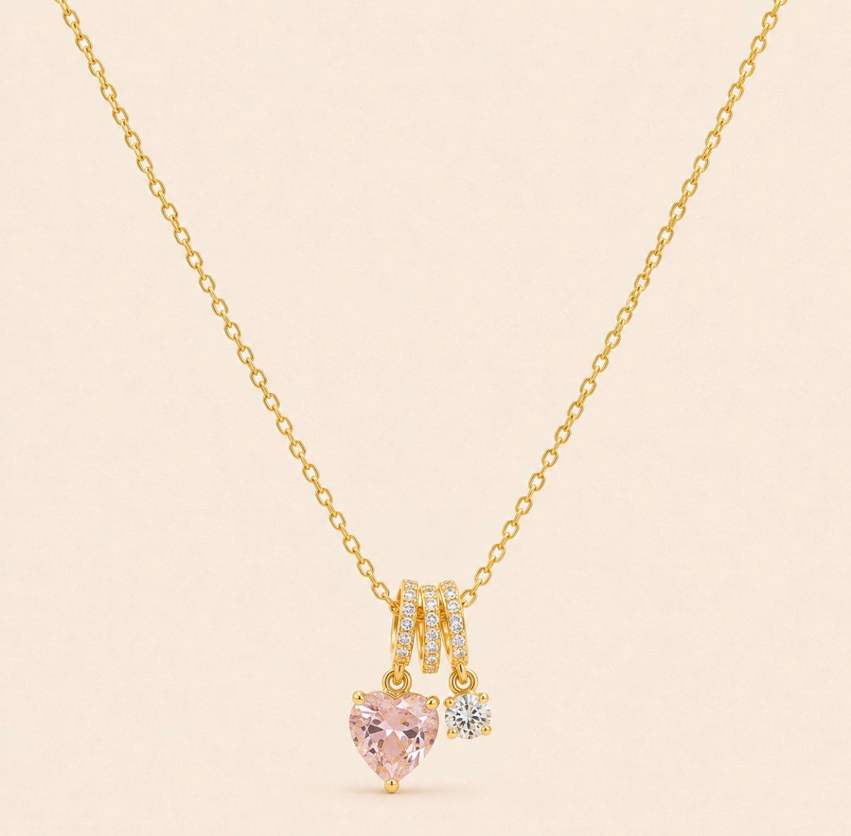 Pink Heart Charm Necklace – Gold