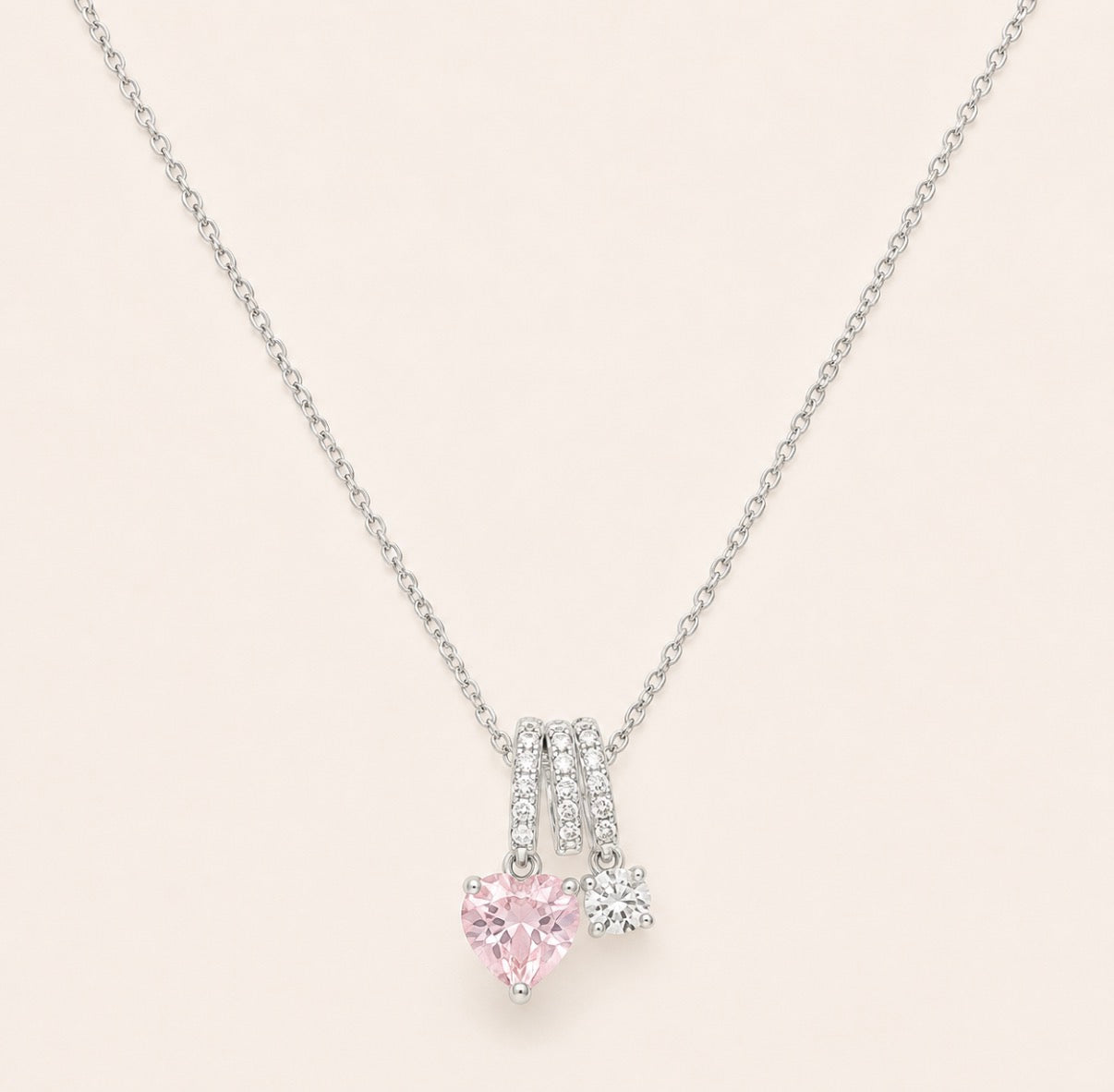 Pink Heart Charm Necklace – Gold